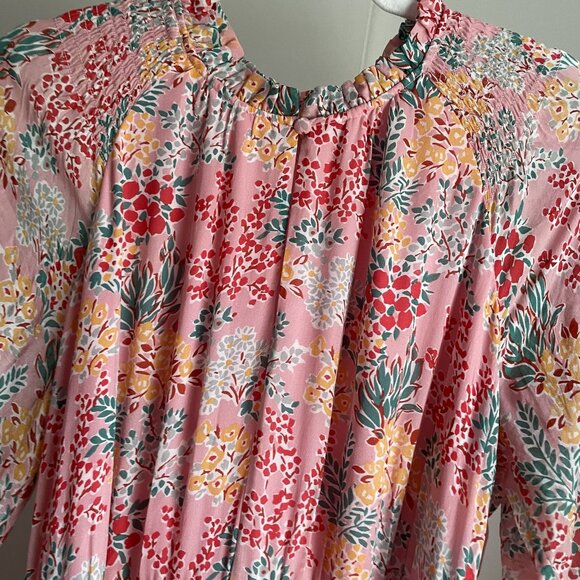 Boden Garden Bouquet Puff Sleeve Tiered Ruffle Midi Dress 10P Pink Floral Boho - Picture 7 of 16